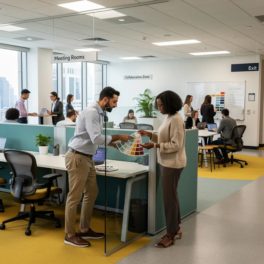 Stylowe biurko z drewnianymi akcentami i minimalistycznymi dodatkami.