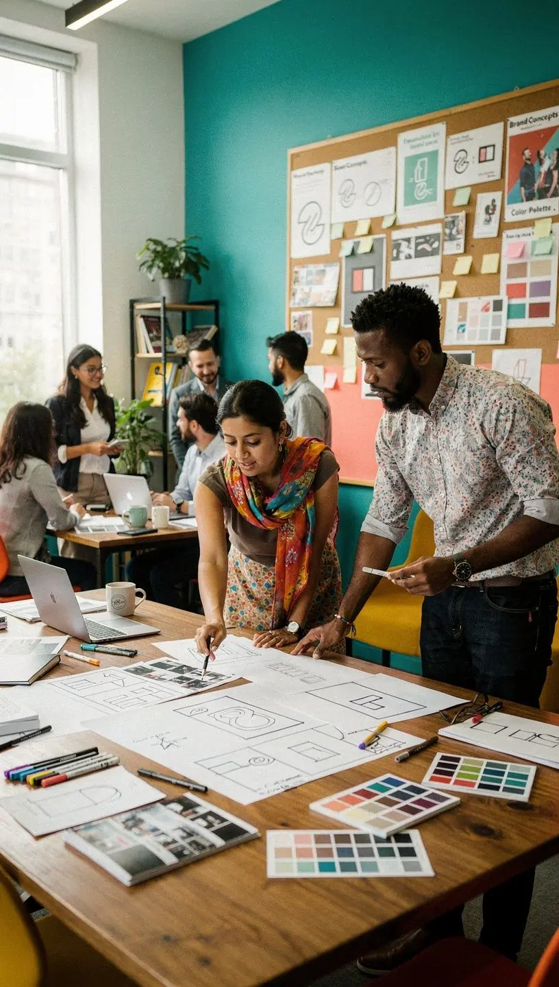Przykład kolorystyki w przestrzeni biurowej, podkreślający tożsamość firmy.