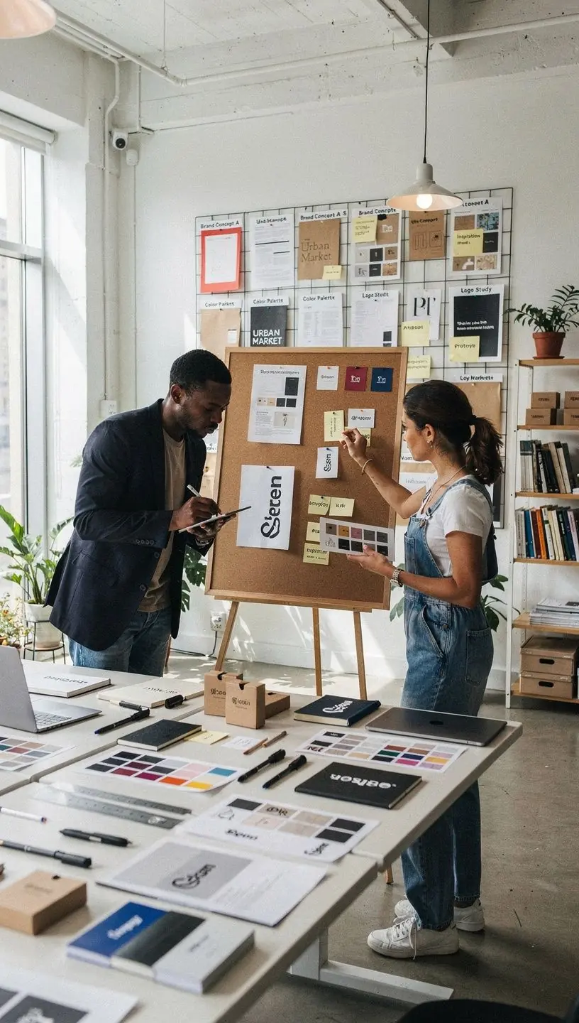 Nowoczesne biuro z aranżacją wnętrza zgodną z identyfikacją wizualną marki.